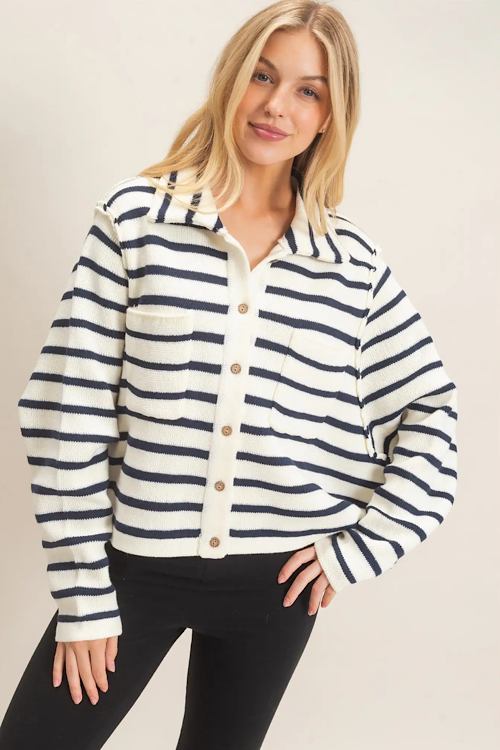 Collared Stripe Cardigan