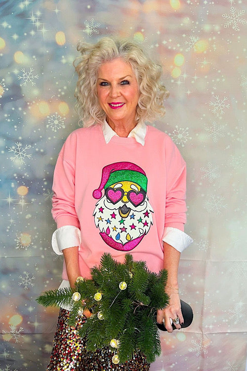 Heart Eyes Santa Sweatshirt-Pink