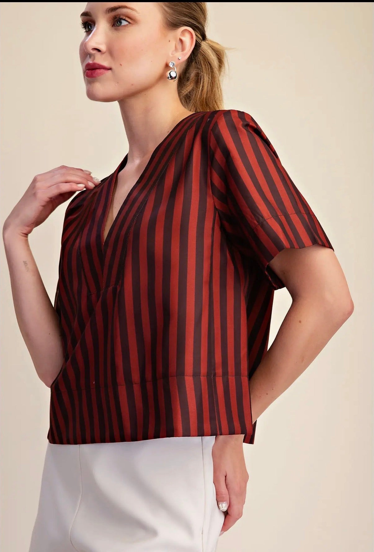 Bold Stripe VNeck Top sold by A Velvet Window