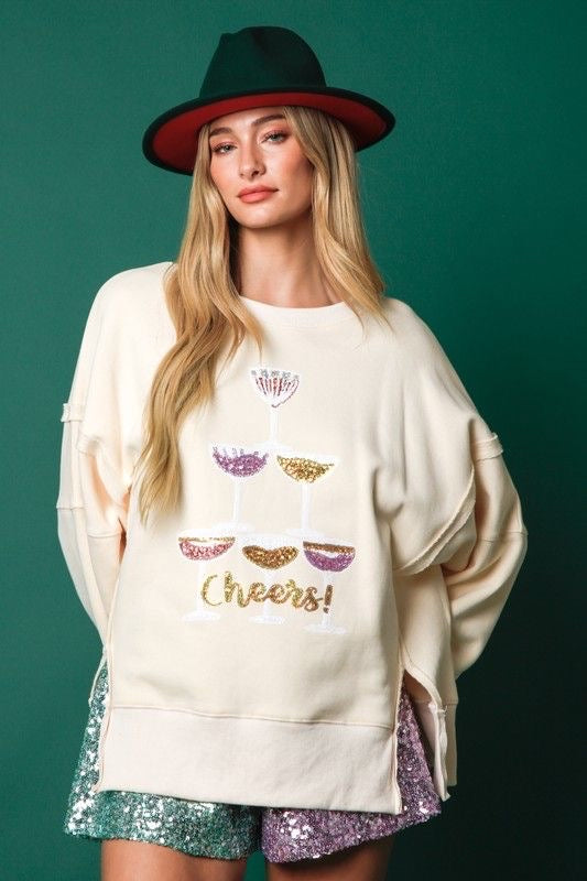 "CHEERS" Sequin Graphic Sweatshirt sold by A Velvet Window