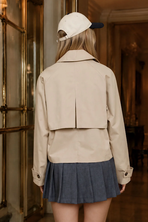 Notch Collar Cropped Trench Jacket - Camel