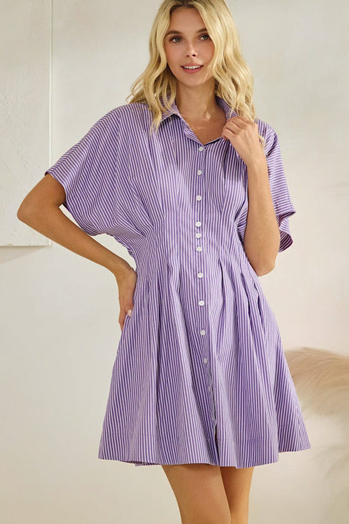 Purple Stripe Pleated Dress sold by A Velvet Window