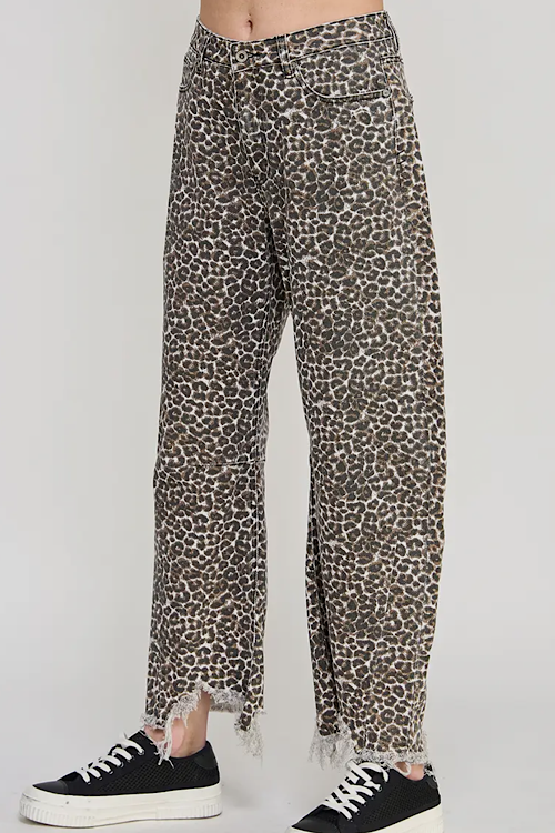 Leopard Print Barrel Jeans