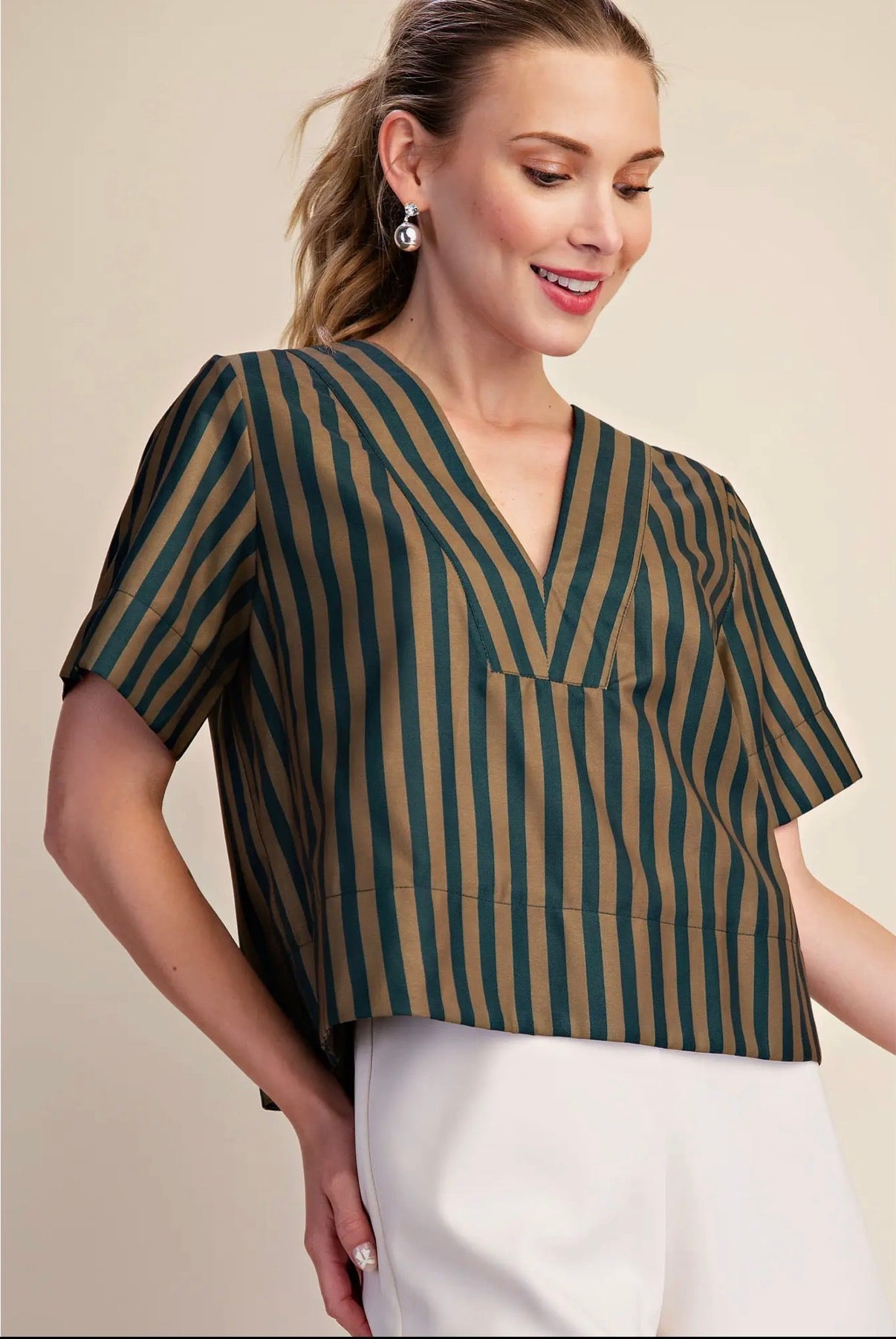 Bold Stripe VNeck Top sold by A Velvet Window