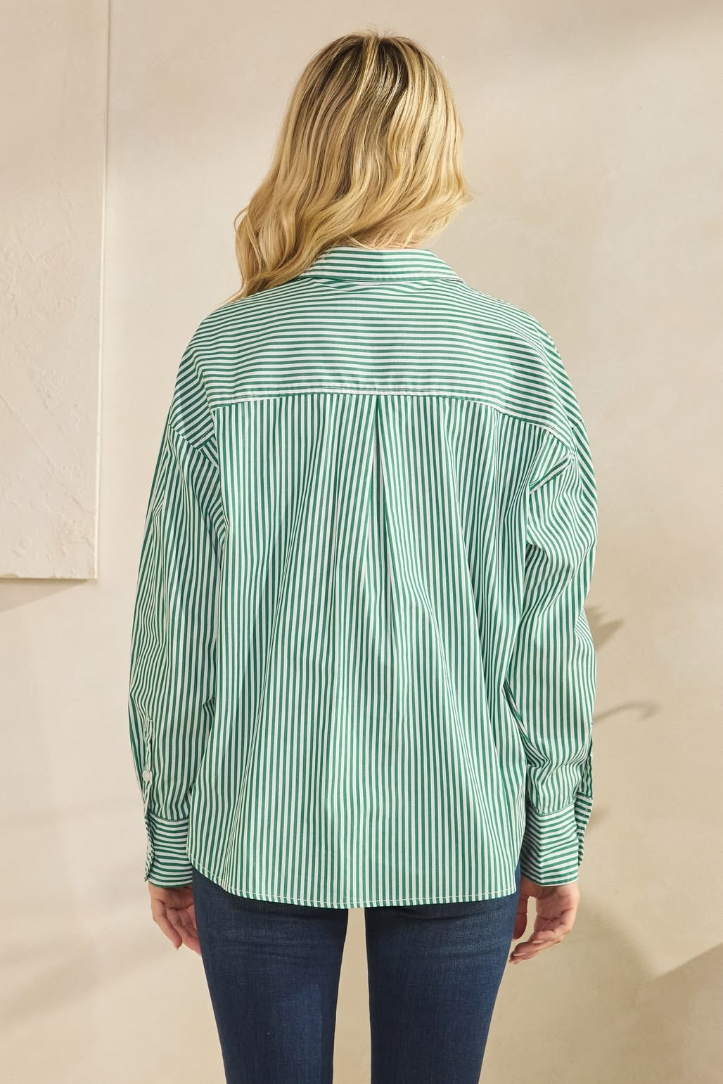 Green Stripe Collared Shirt sold by A Velvet Window