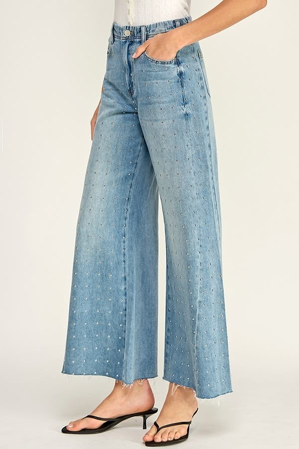 Studded Denim Wide Leg Jeans sold by A Velvet Window