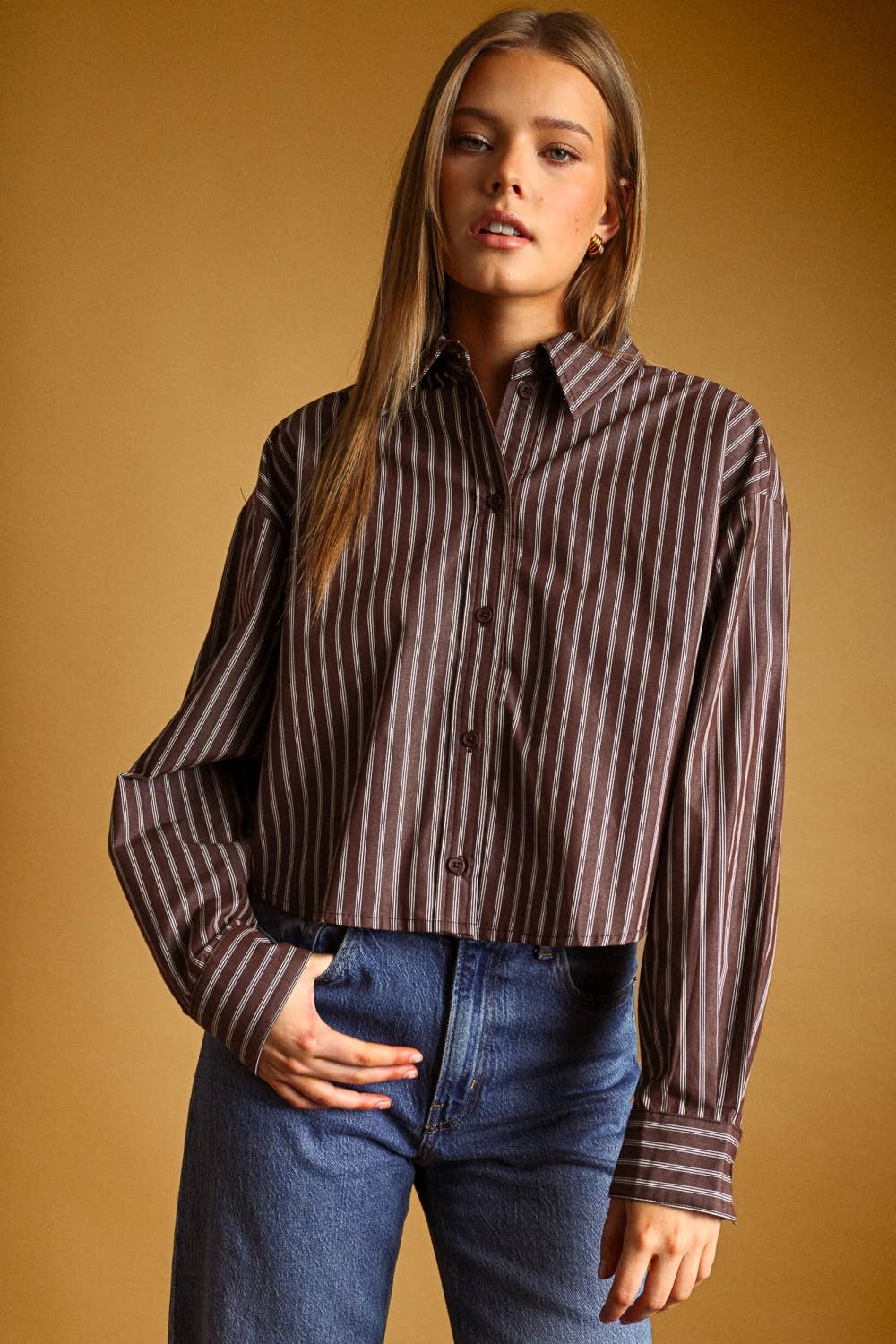 Stripe Collared Crop Button Up Shirt sold by A Velvet Window