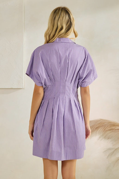 Purple Stripe Pleated Dress sold by A Velvet Window