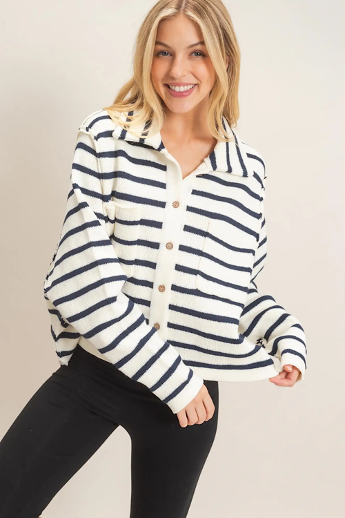 Collared Stripe Cardigan