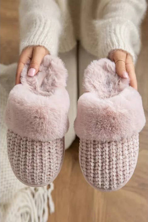 Knit Faux Fur Slippers sold by A Velvet Window