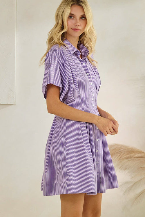 Purple Stripe Pleated Dress sold by A Velvet Window