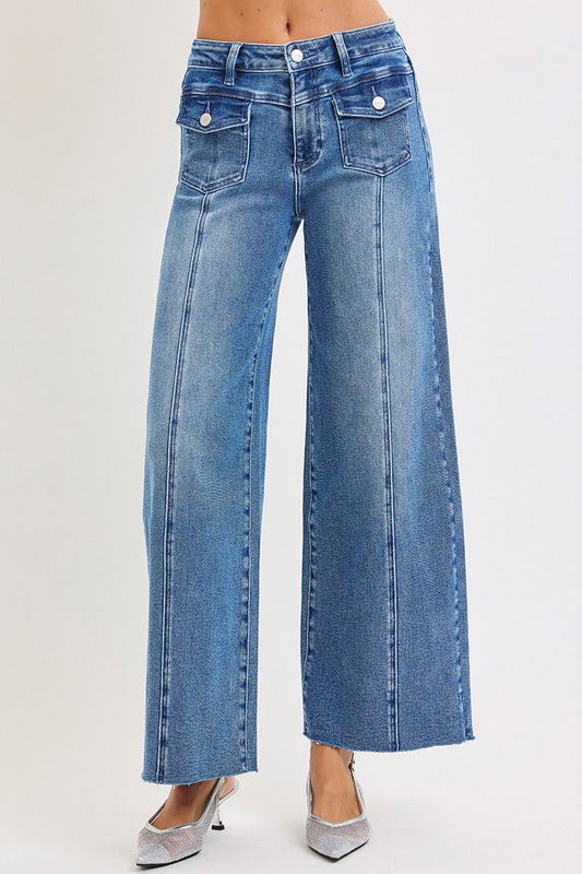 Risen Cropped Wide Leg Flap Front Pocket Jeans sold by A Velvet Window