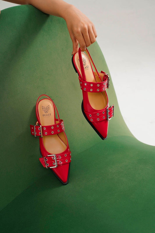 Red Buckle Strap Slingback