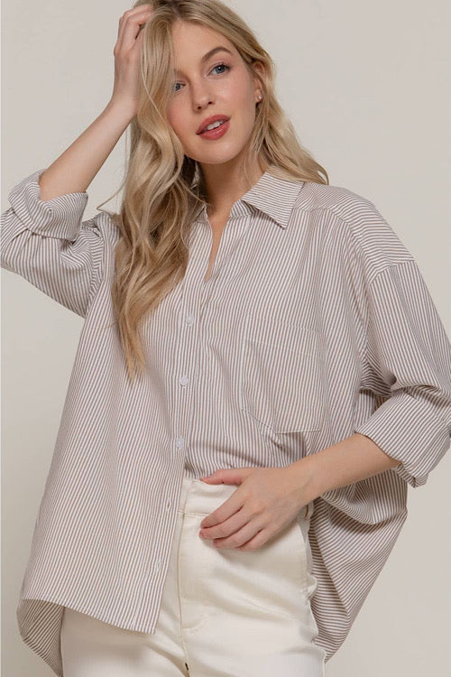 Oversized Stripe Collared Shirt sold by A Velvet Window