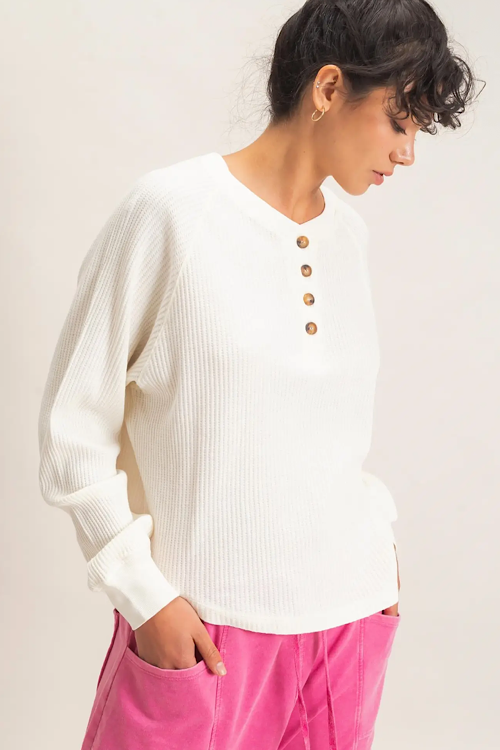 Mineral Wash Waffle Knit Henley Top sold by A Velvet Window