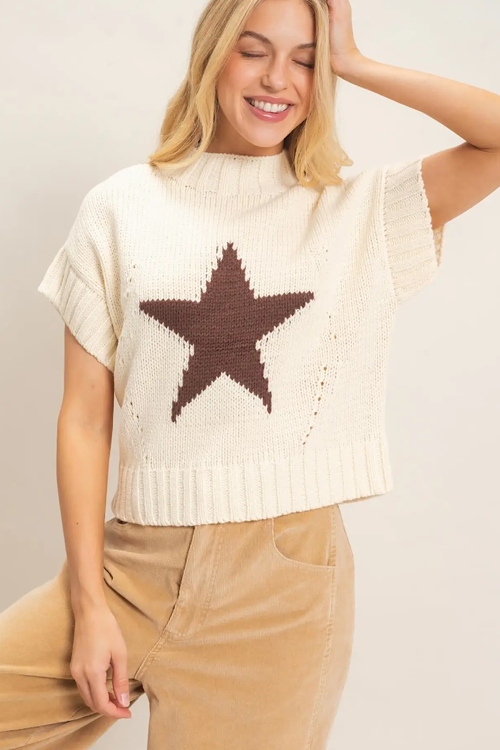 Mock Neck Star Sweater sold by A Velvet Window