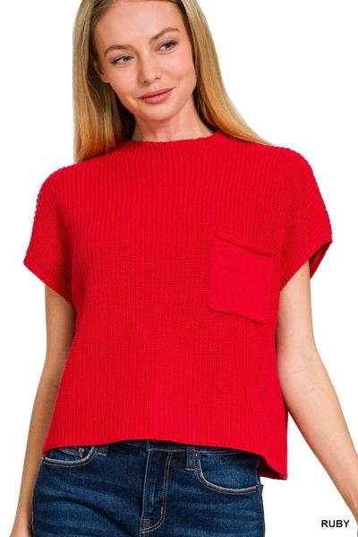 Mock Neck Short Sleeve Sweater