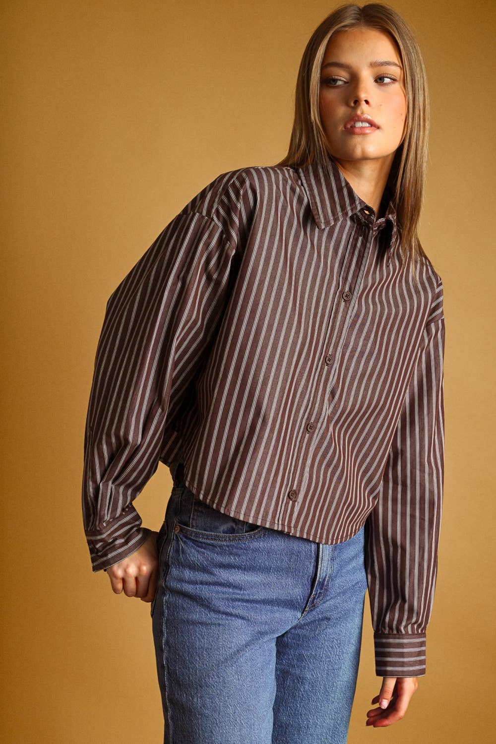 Stripe Collared Crop Button Up Shirt sold by A Velvet Window