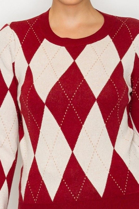 Deep Red Argyle Sweater