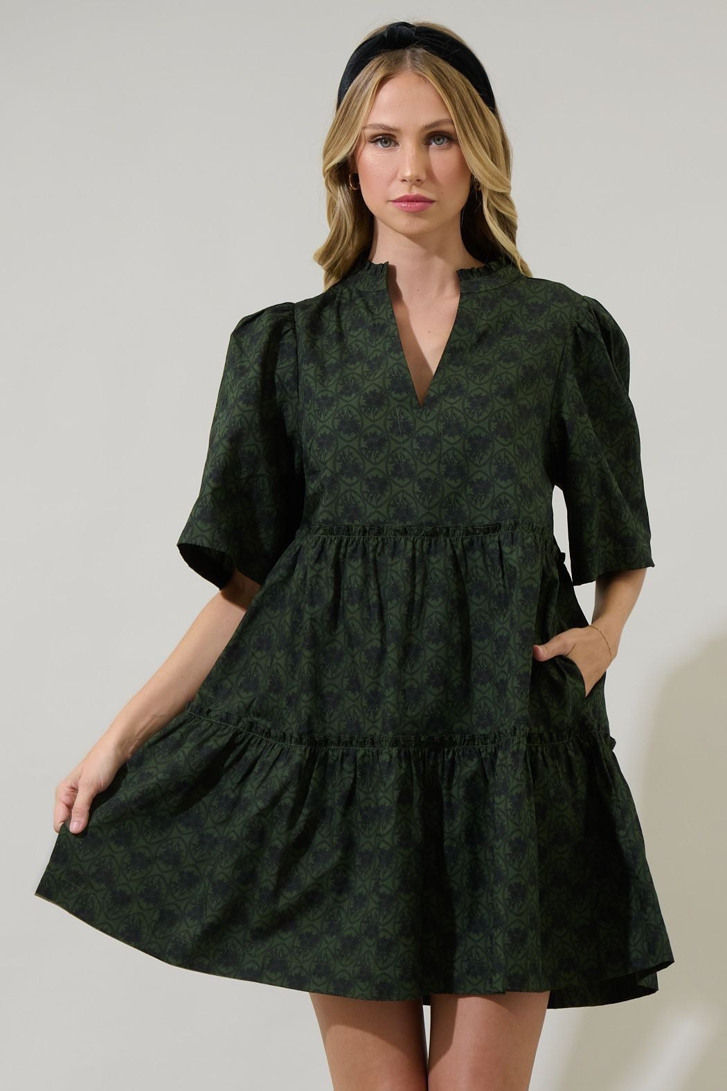 Hunter Green Haslet Print Dress sold by A Velvet Window