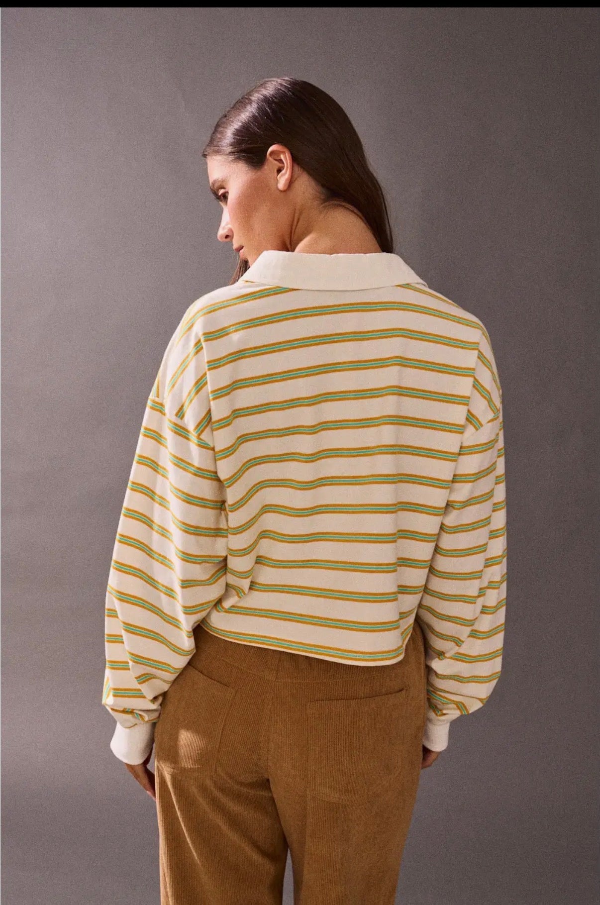 Cropped Stripe Collared Long Sleeve sold by A Velvet Window