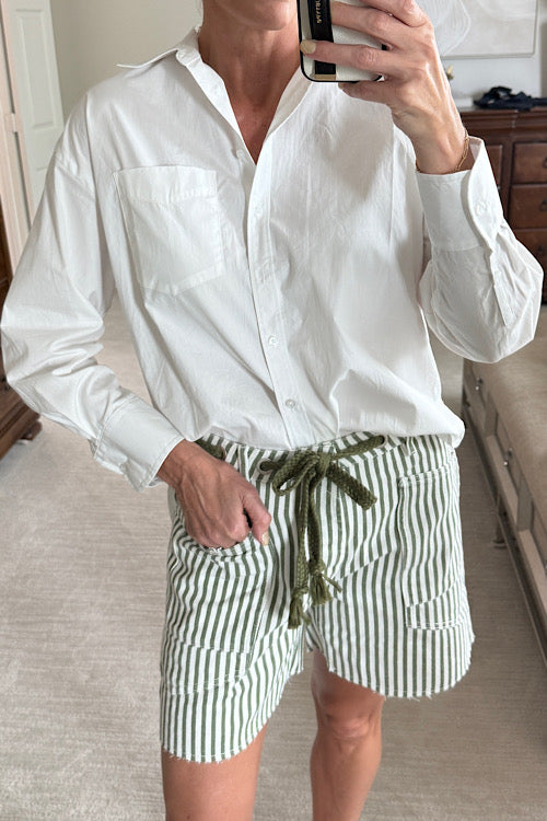 Olive Stripe Shorts sold by A Velvet Window