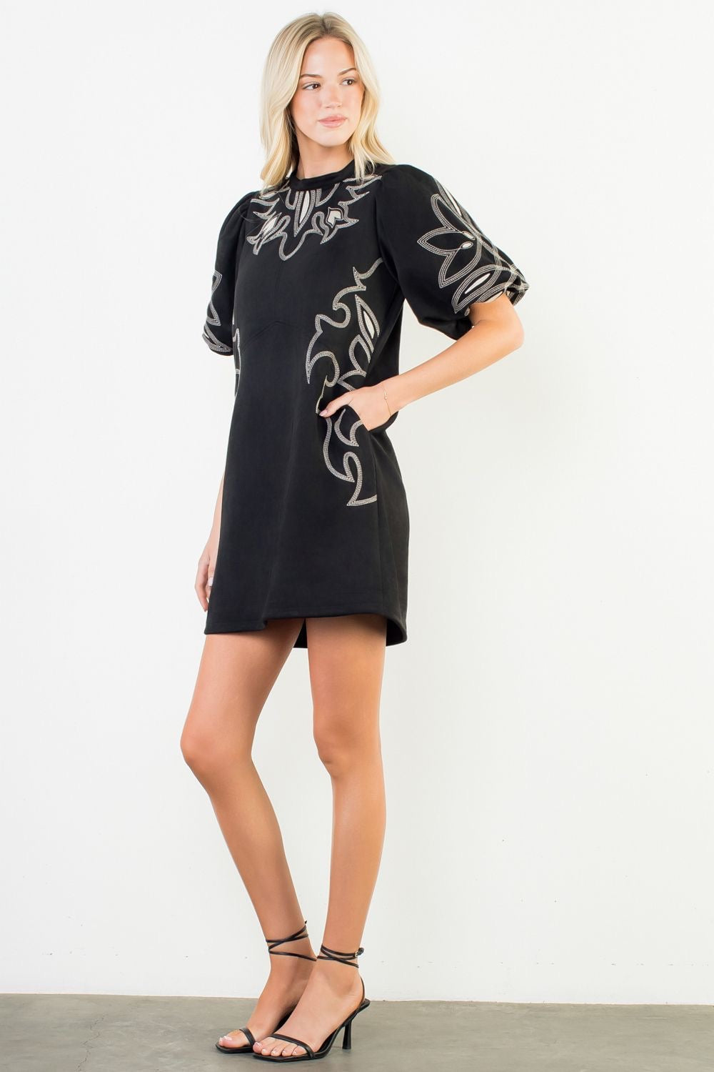 Embroidered Suede Dress