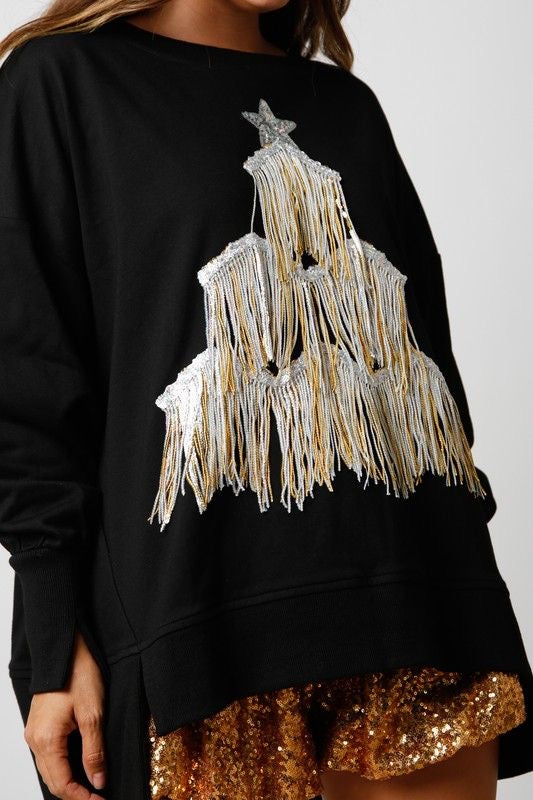 Fringe Christmas Tree Sweatshirt sold by A Velvet Window