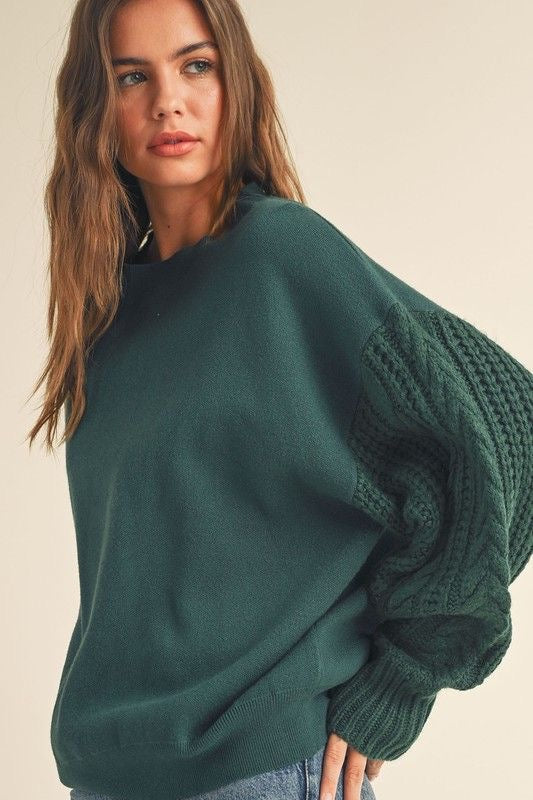 Hunter Green Cable Sleeve Sweater sold by A Velvet Window