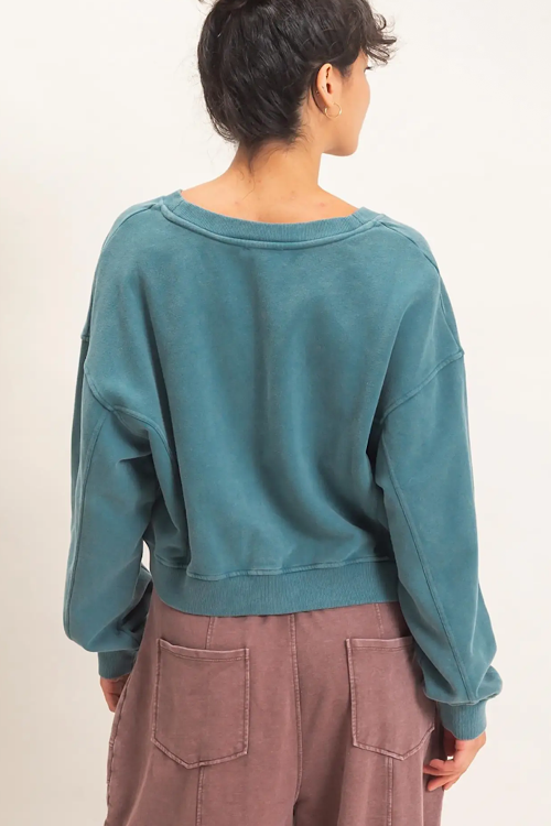 Dark Teal V-Neck Sweatshirt sold by A Velvet Window