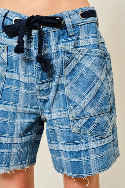 Plaid Denim Shorts sold by A Velvet Window