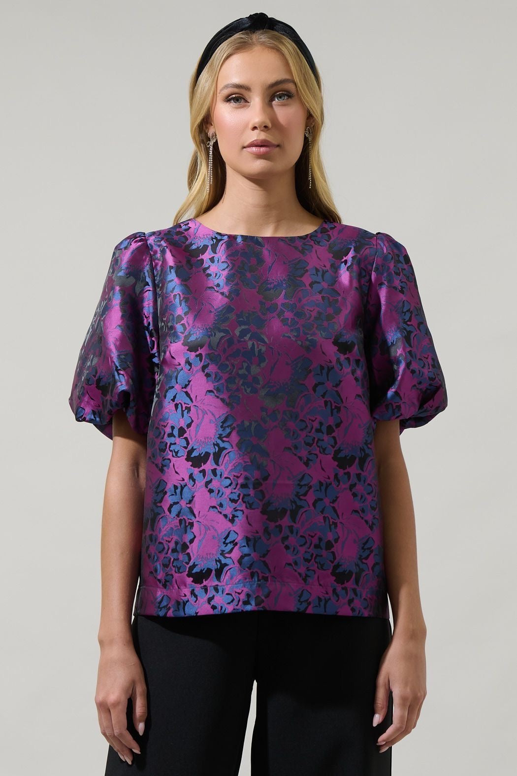 Farrah Jacquard Floral Bubble Top sold by A Velvet Window