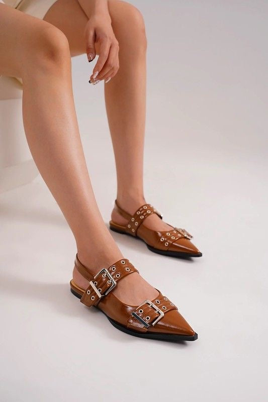 Cognac Buckle Strap Slingback sold by A Velvet Window