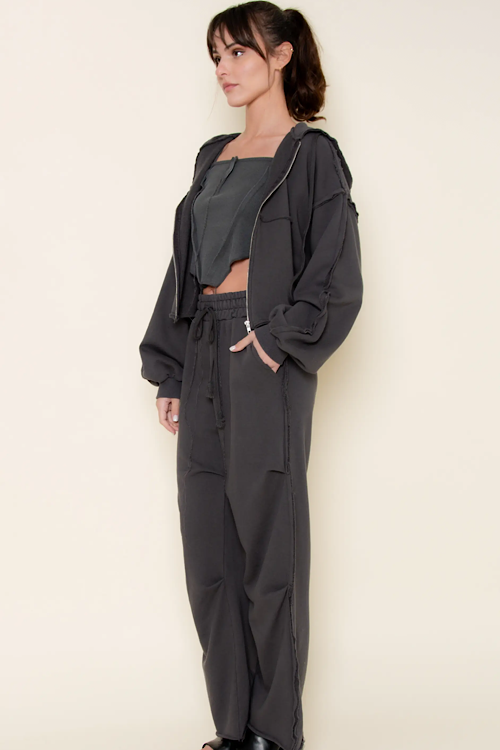 Charcoal Cropped Zip Up Hoodie