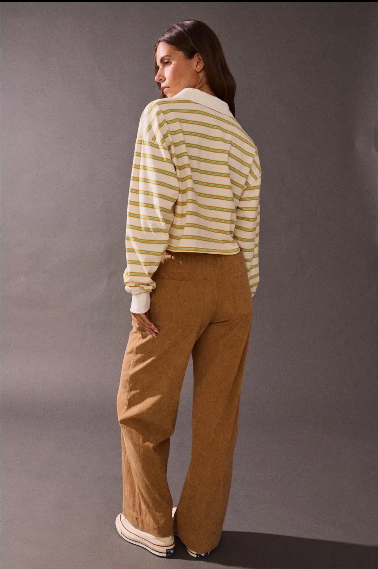 Cropped Stripe Collared Long Sleeve sold by A Velvet Window