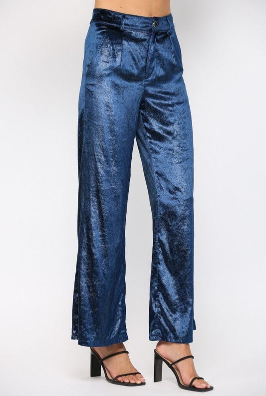 Teal Blue Lurex Velvet Pants sold by A Velvet Window