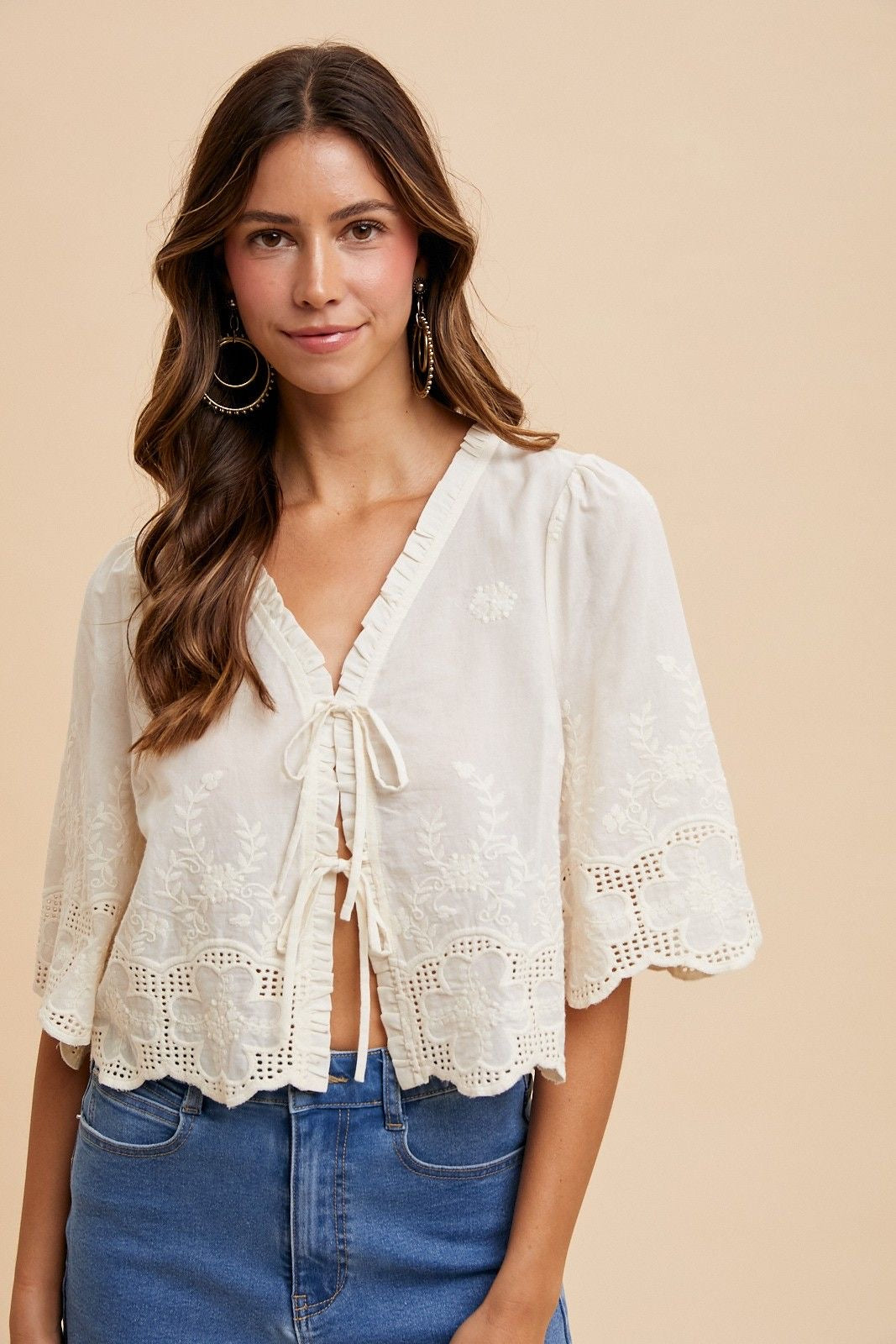 Ivory Embroidered Cotton Top sold by A Velvet Window