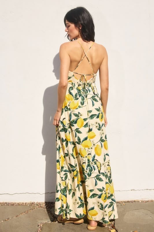 Vintage Lemon Print Maxi Dress sold by A Velvet Window