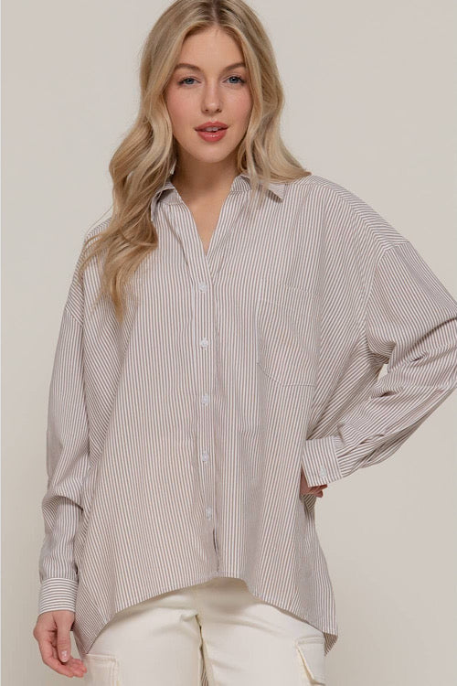 Oversized Stripe Collared Shirt sold by A Velvet Window