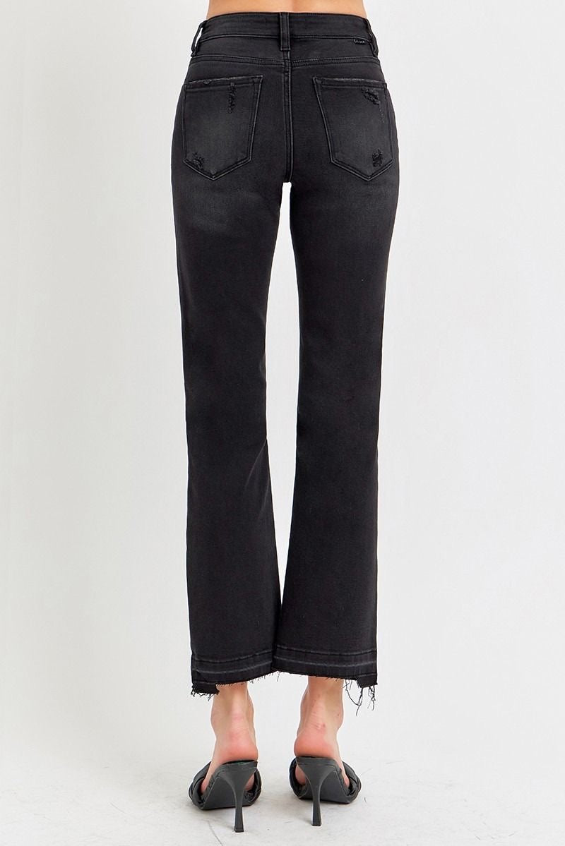 Risen Mid-Rise Ankle Straight Black Wash Jeans