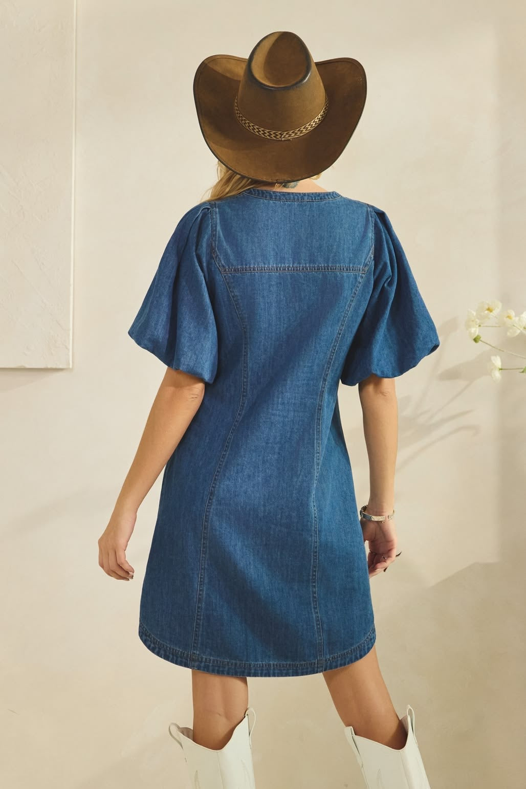 Puff Sleeve Denim Dress sold by A Velvet Window