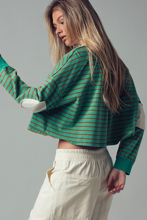 Collared Stripe Cropped Top sold by A Velvet Window