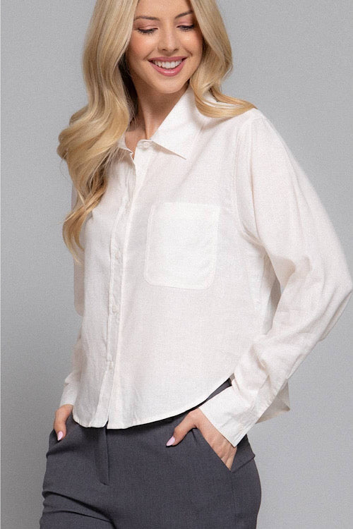White Linen Collared Shirt sold by A Velvet Window
