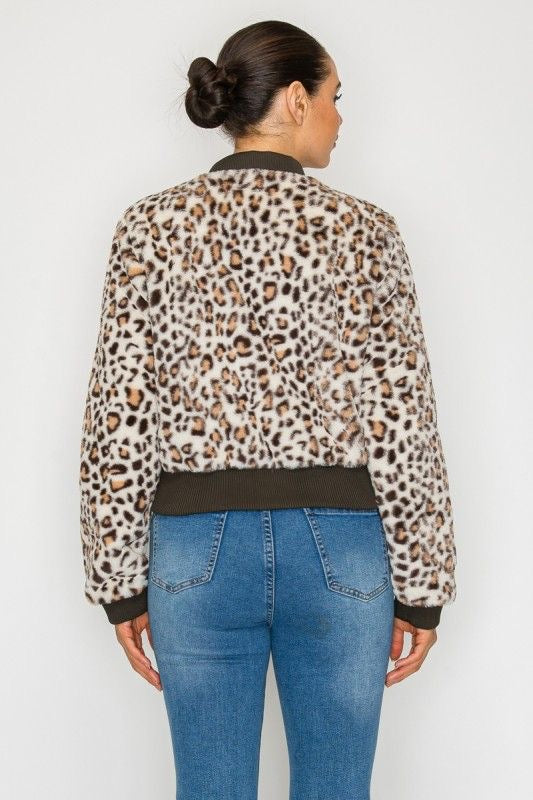Fuzzy Leopard Bomber Jacket sold by A Velvet Window