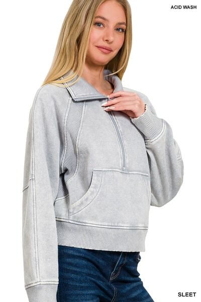 Acid Wash Cropped Fleece Sweatshirt sold by A Velvet Window