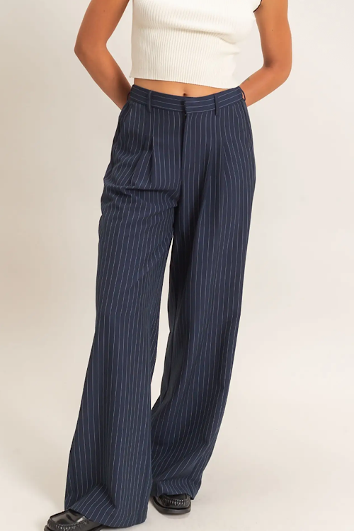 Navy Pinstripe Pants sold by A Velvet Window