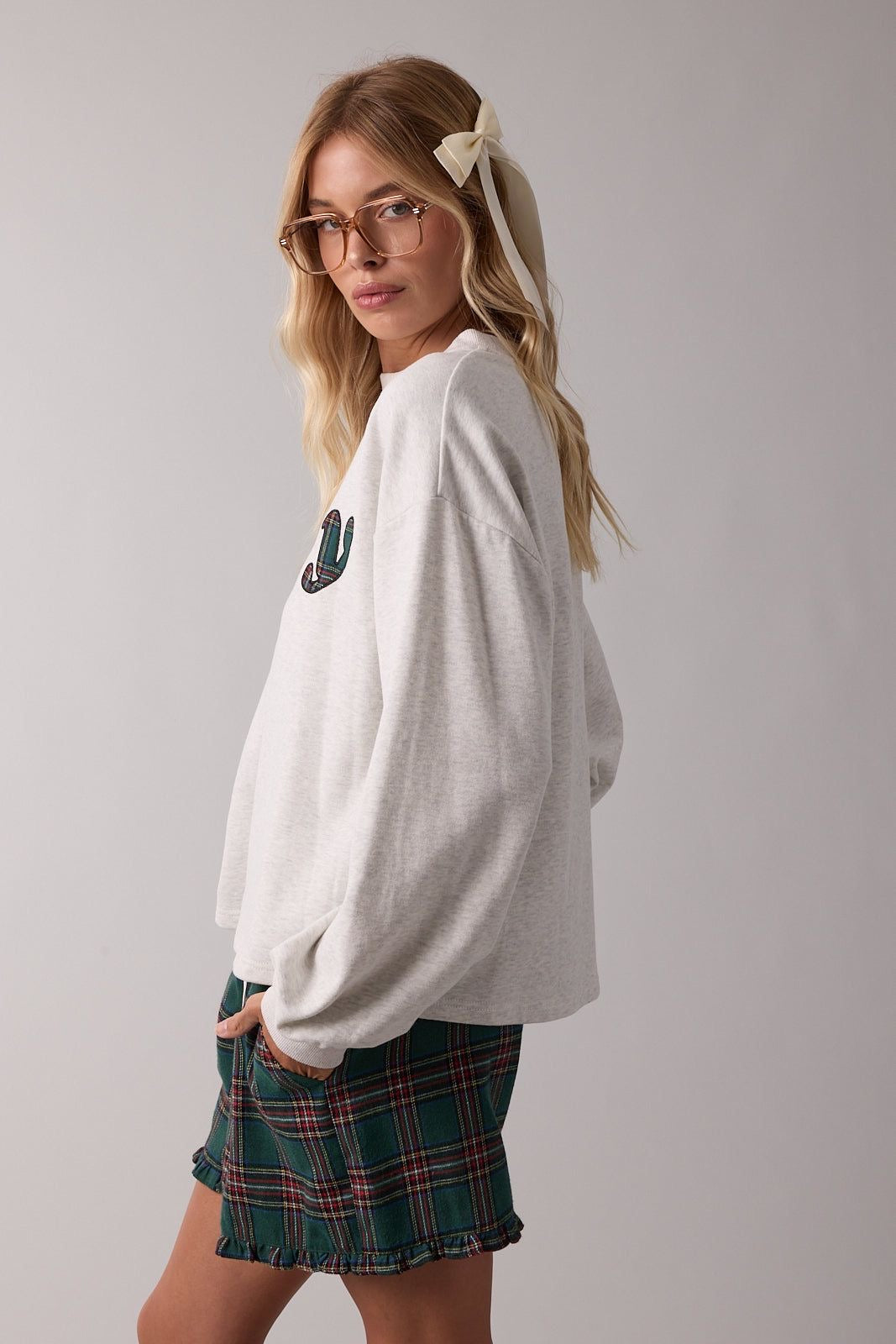Green Plaid Merry Patch Sweatshirt sold by A Velvet Window