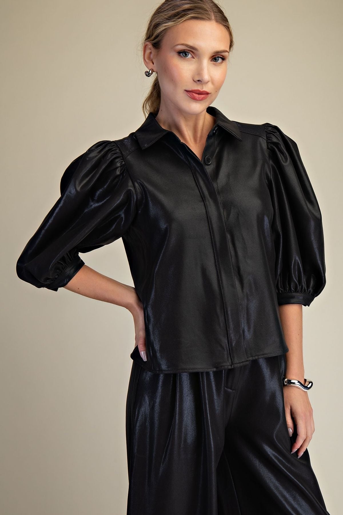 Collared Puff Sleeve Button Down Shirt sold by A Velvet Window