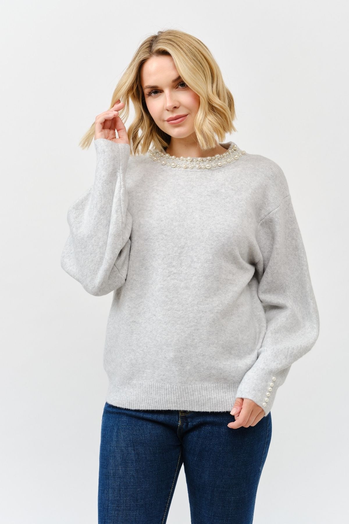 Pearl Detail Crew Neck Sweater sold by A Velvet Window