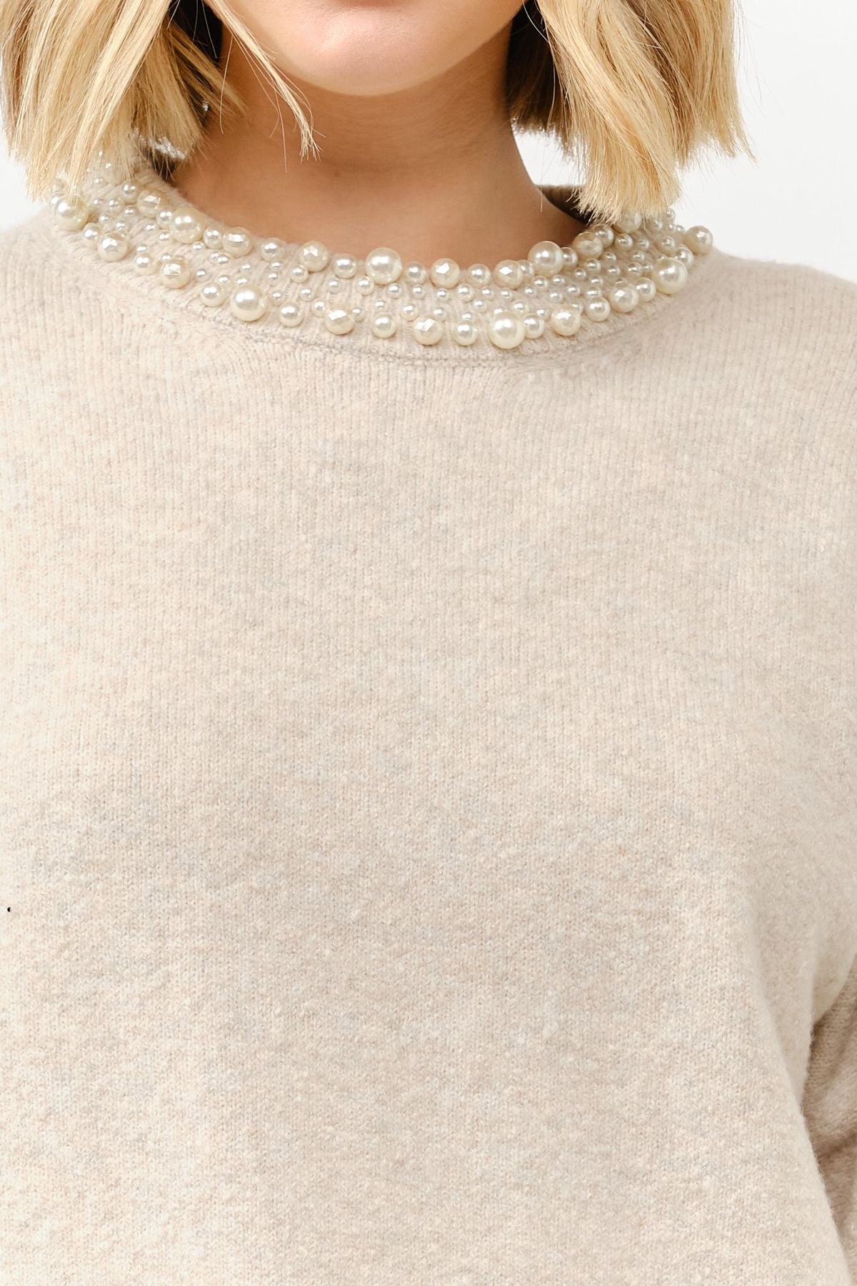 Pearl Detail Crew Neck Sweater sold by A Velvet Window